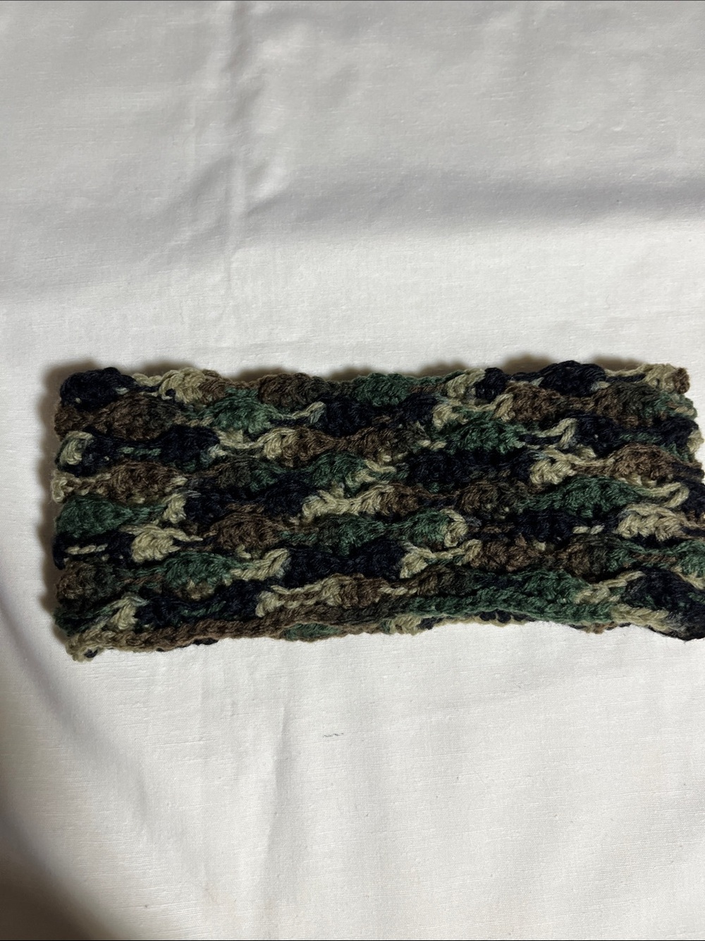 Hand Crafted Camouflage Crochet Ear Warmer in Green, Brown & Black